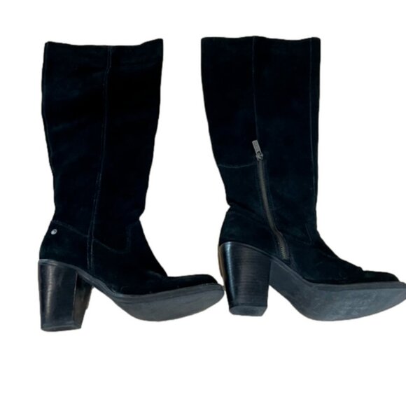 Calvin Klein Jeans Black Hollyann Suede Leather Heeled Boots Size 8 - Picture 1 of 6